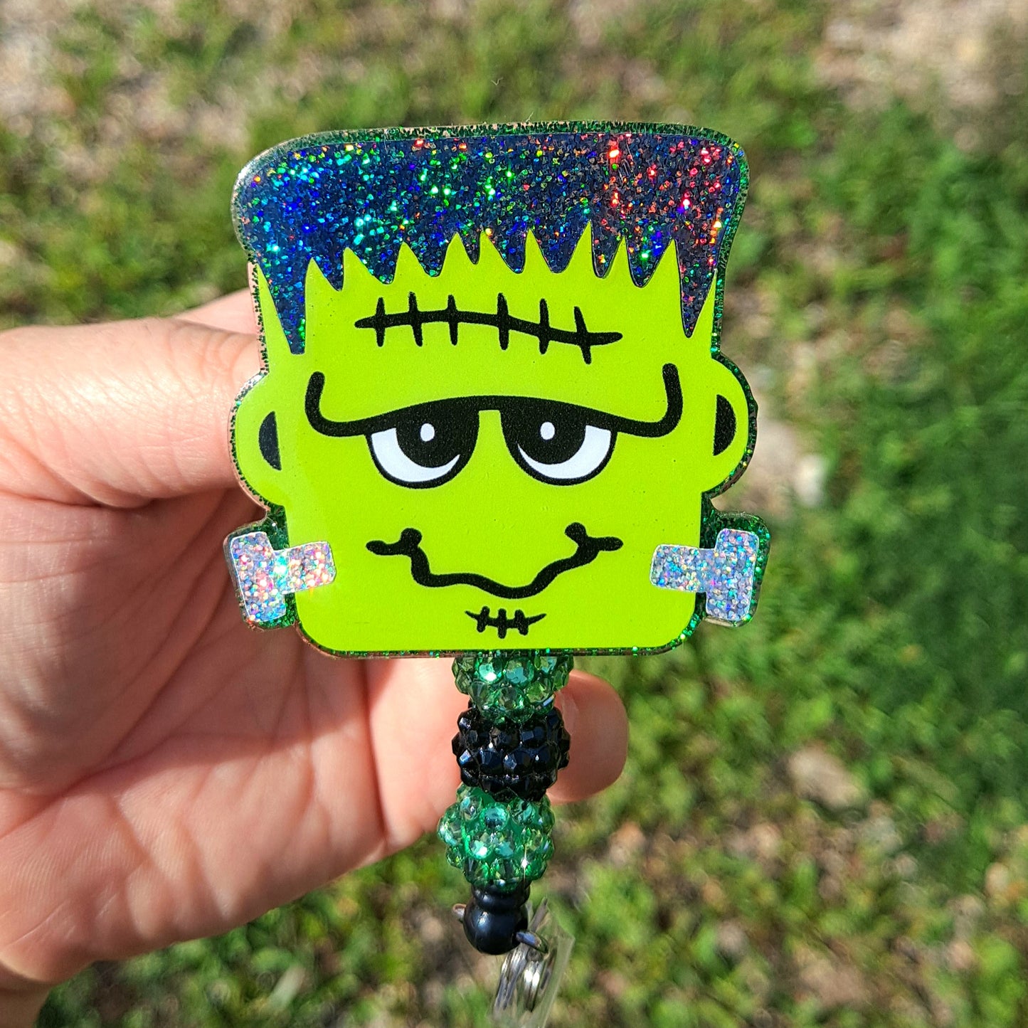 Cute and Spooky Frankenstein Work Id Badge Reel