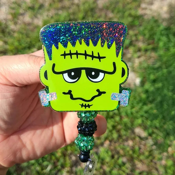 Cute and Spooky Frankenstein Work Id Badge Reel