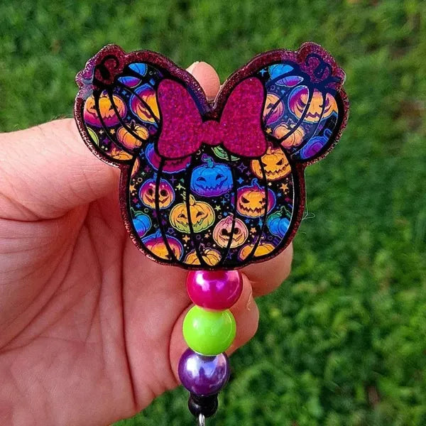 Halloween Mouse Ears with Bow Badge Reel