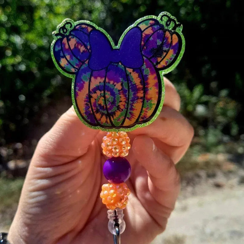 Halloween Mouse Ears with Bow Badge Reel