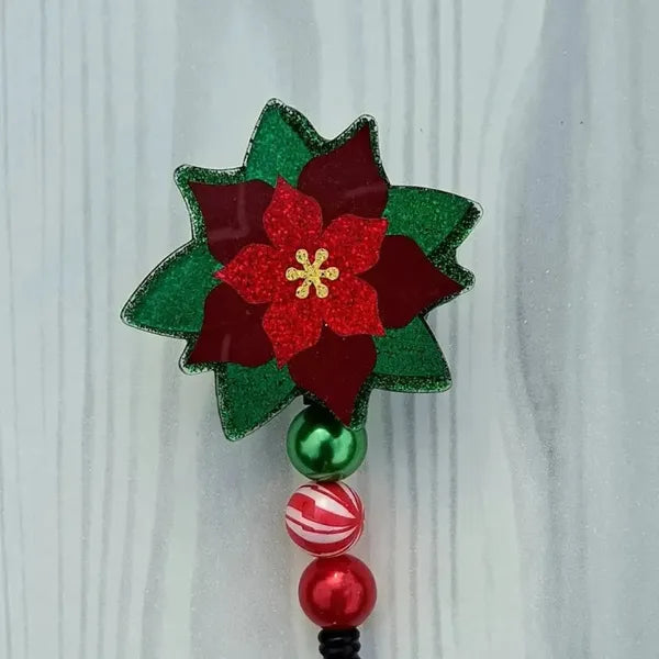 Sparkly Poinsettia Badge Reel