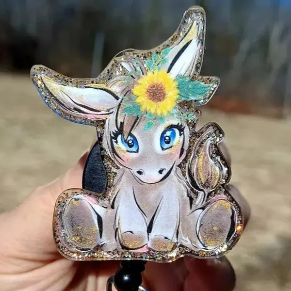 Whimsical Sunflower Donkey Badge Reel