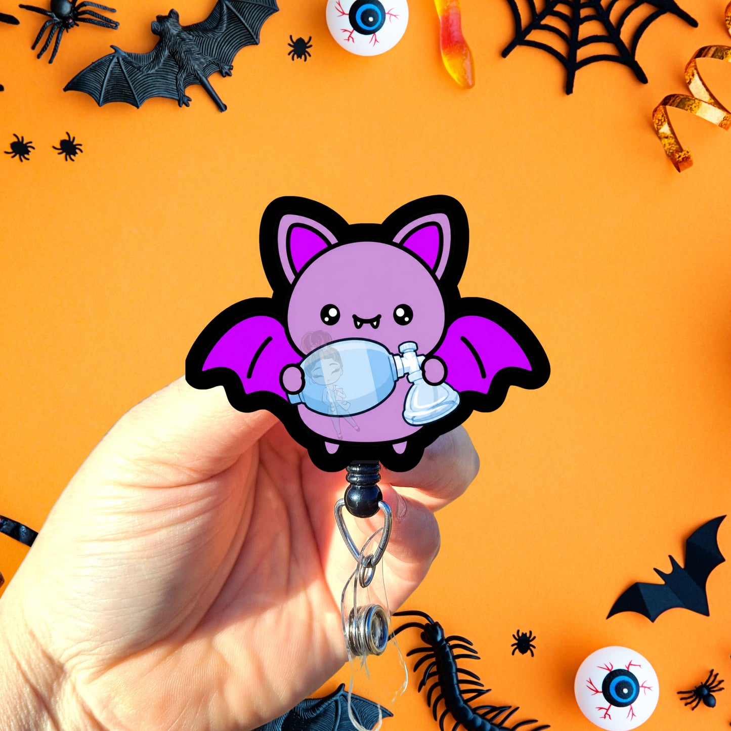 Respiratory Ambubag Cute Kawaii Halloween Bat Badge Reel