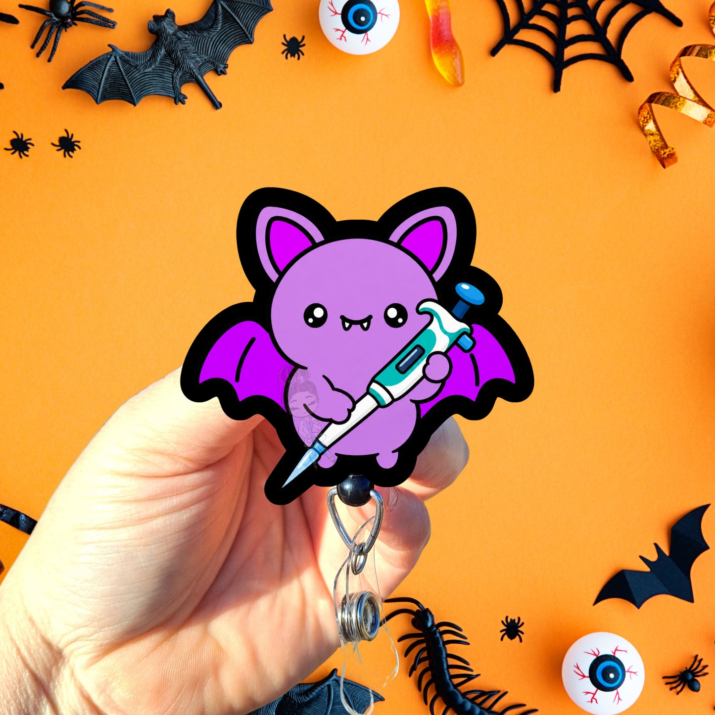Lab Tech Cute Kawaii Halloween Bat Badge Reel
