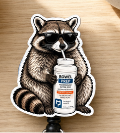 Funny Raccoon Drinking Bowel Prep GI Nurse Badge Reel