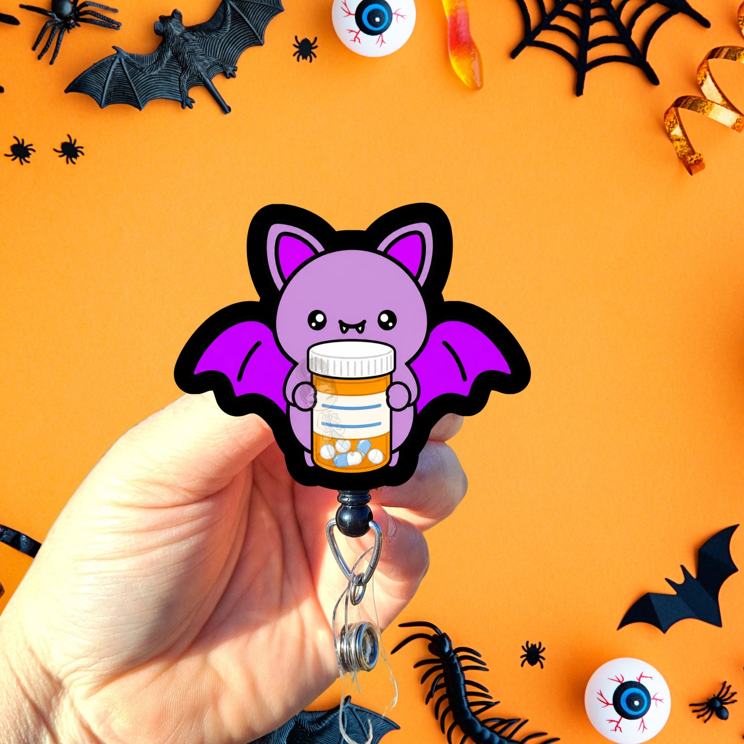 Pharmacy Tech Cute Kawaii Halloween Bat Badge Reel