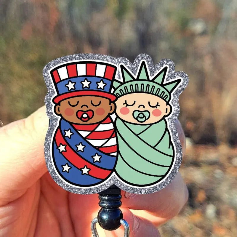 4th of July Nicu Twin Swaddled Babies Badge Reel