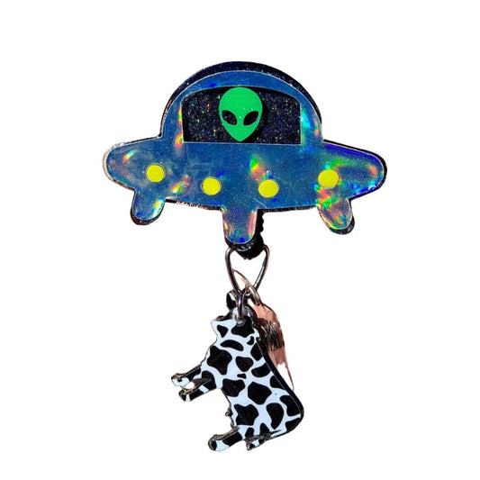 Alien Cow Abduction Work Id Badge Reel Holder Clip.