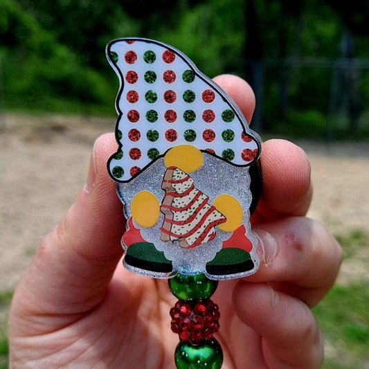 Christmas Tree Cake Gnome Work Id Badge Reel Holder Clip. - The Badge Boutique Co