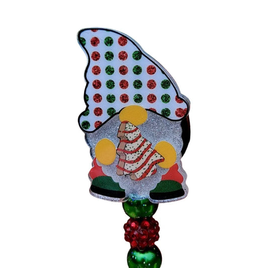 Christmas Tree Cake Gnome Work Id Badge Reel Holder Clip.