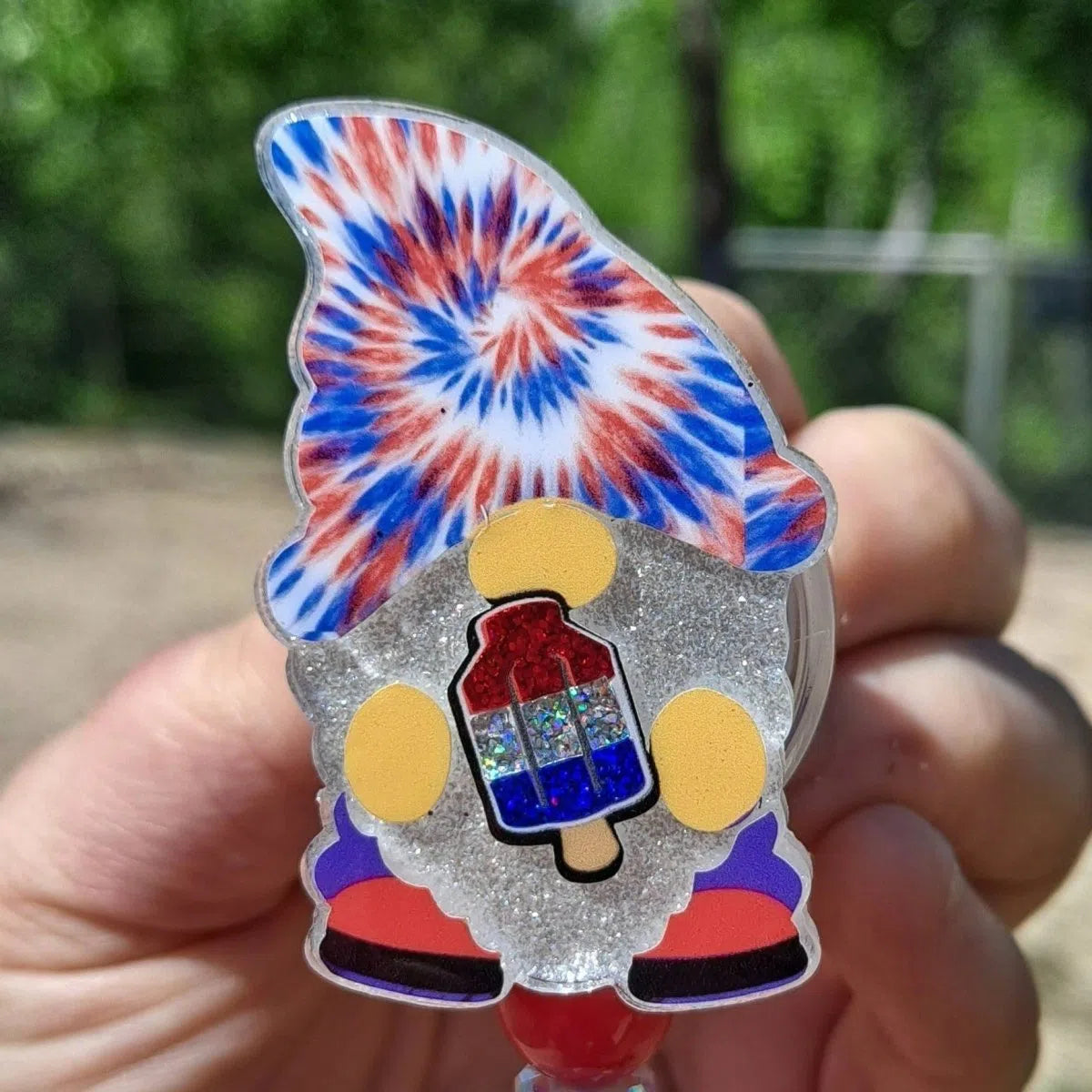 Cute Fourth of July Gnome Work Id Badge Reel Holder Clip.