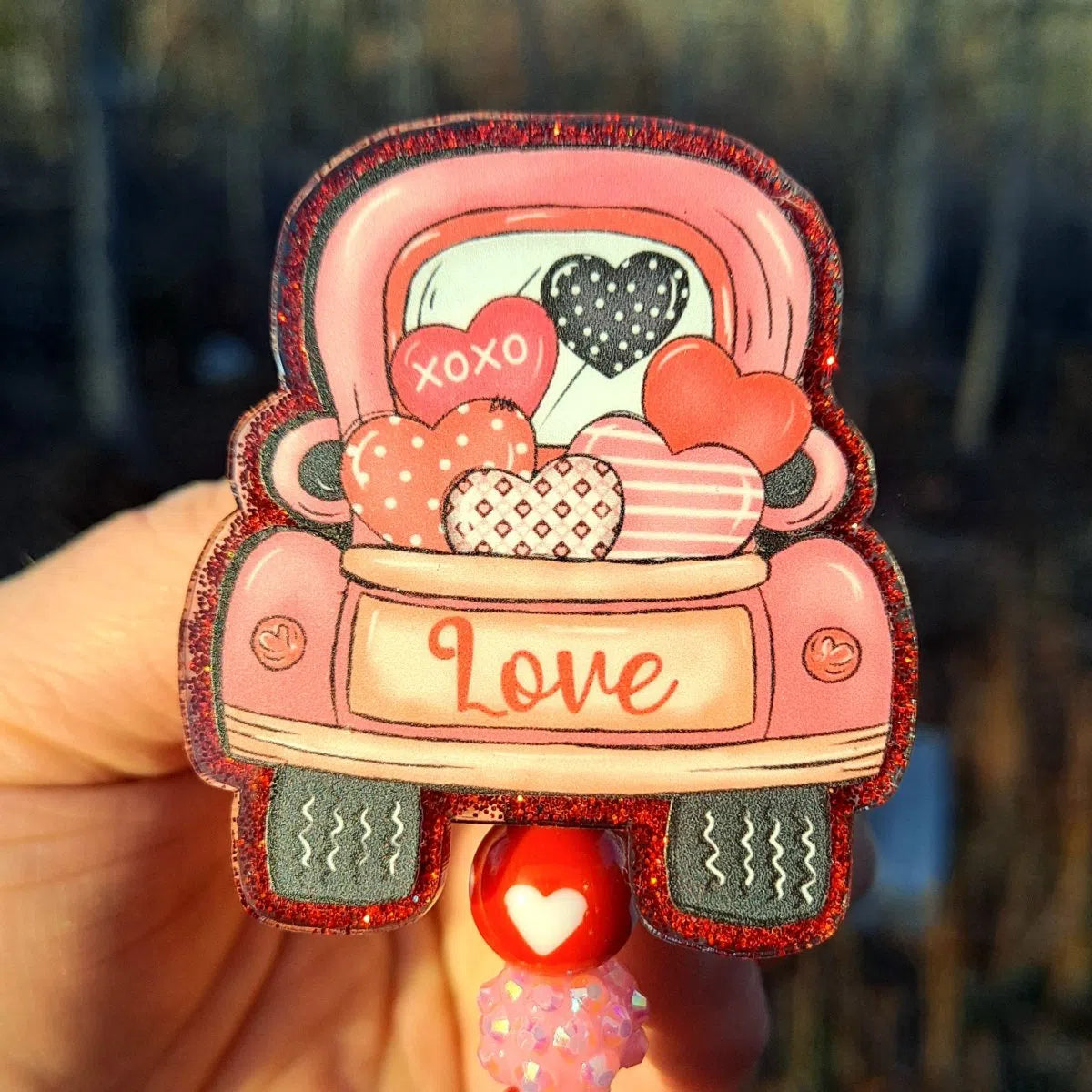 Cute Valentine's Day Truck Badge Reel.