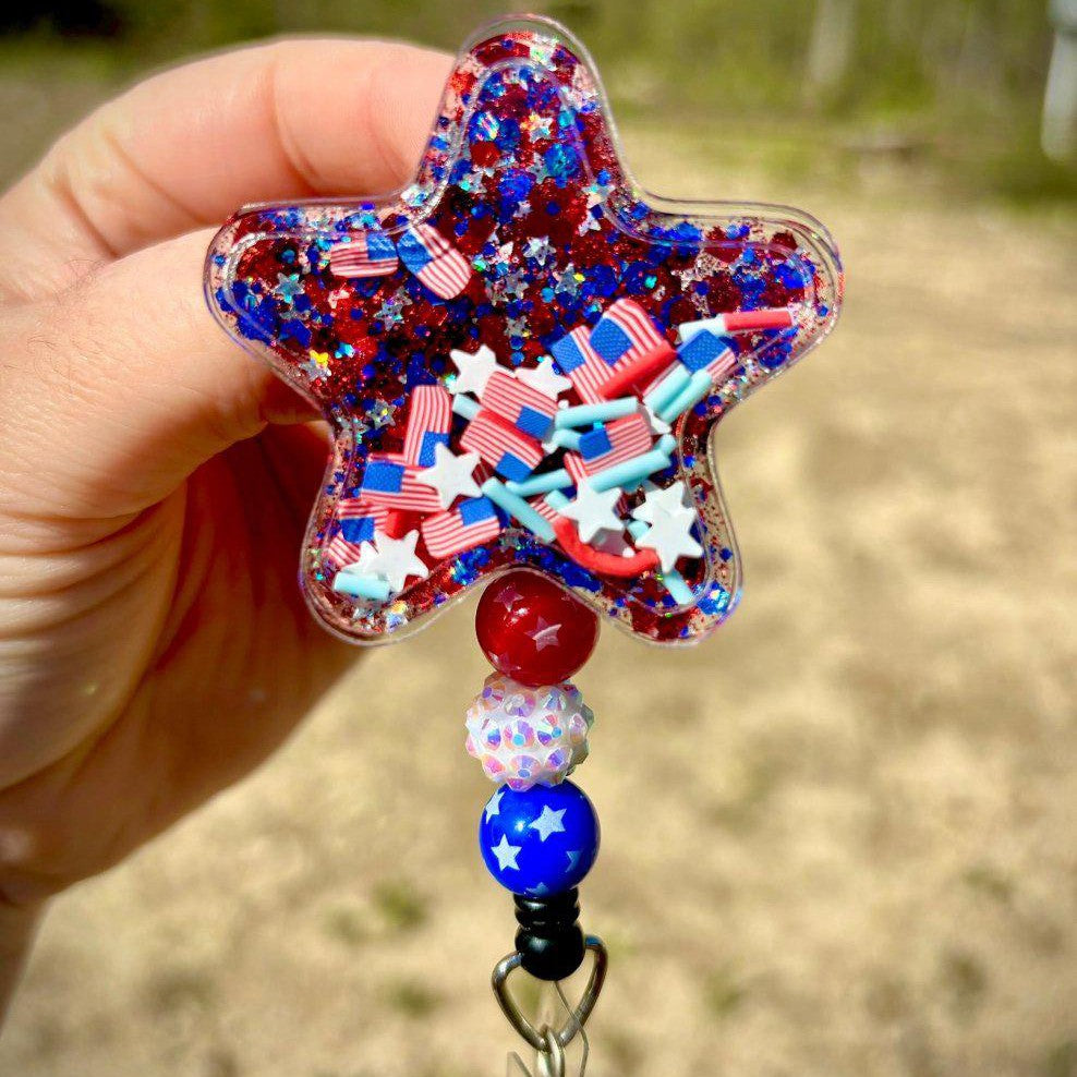 Dry 4th of July Shaker Work Id Badge Reel Holder Clip - The Badge Boutique Co