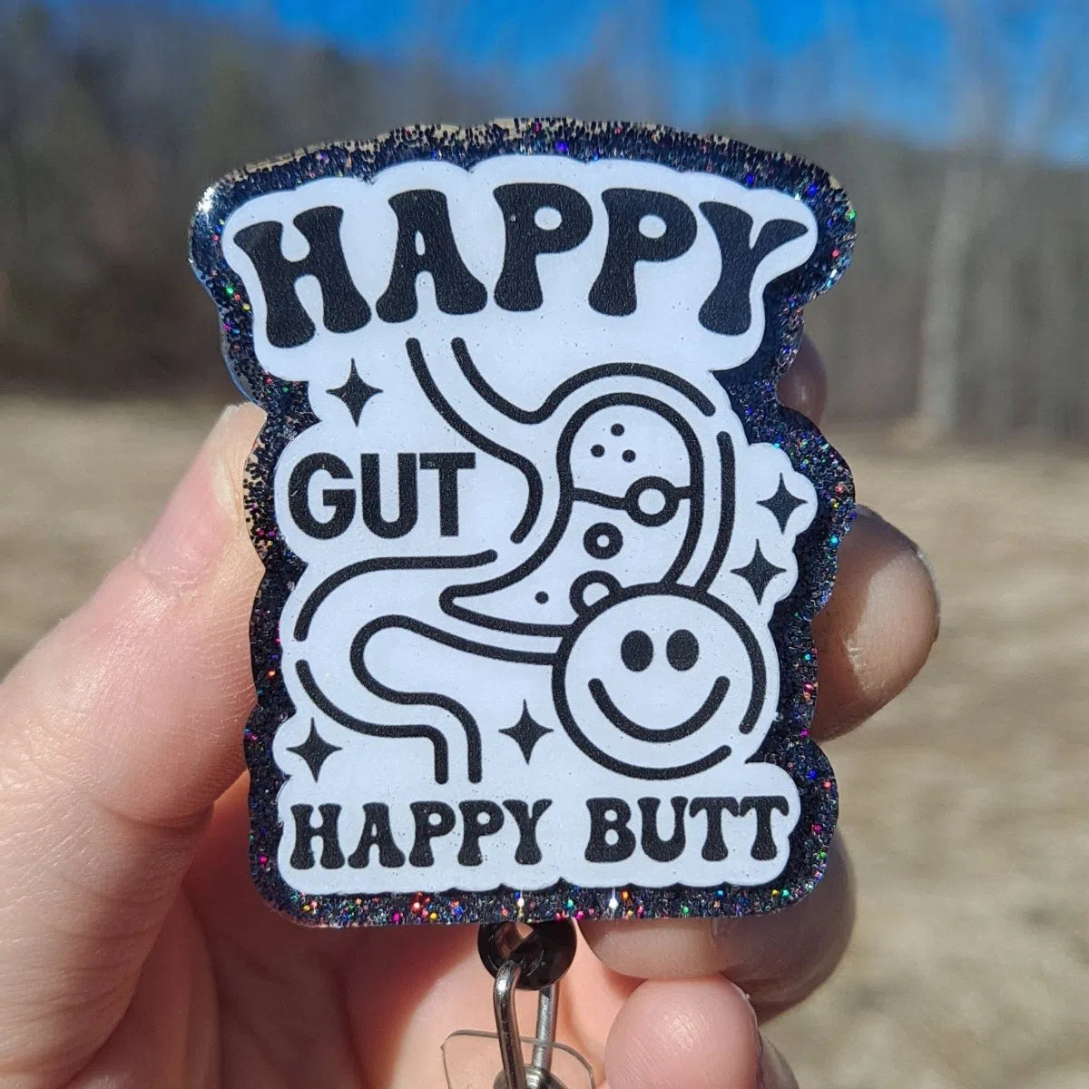 Funny GI Happy Gut Happy Butt Work Id Badge Reel Hold Clip.