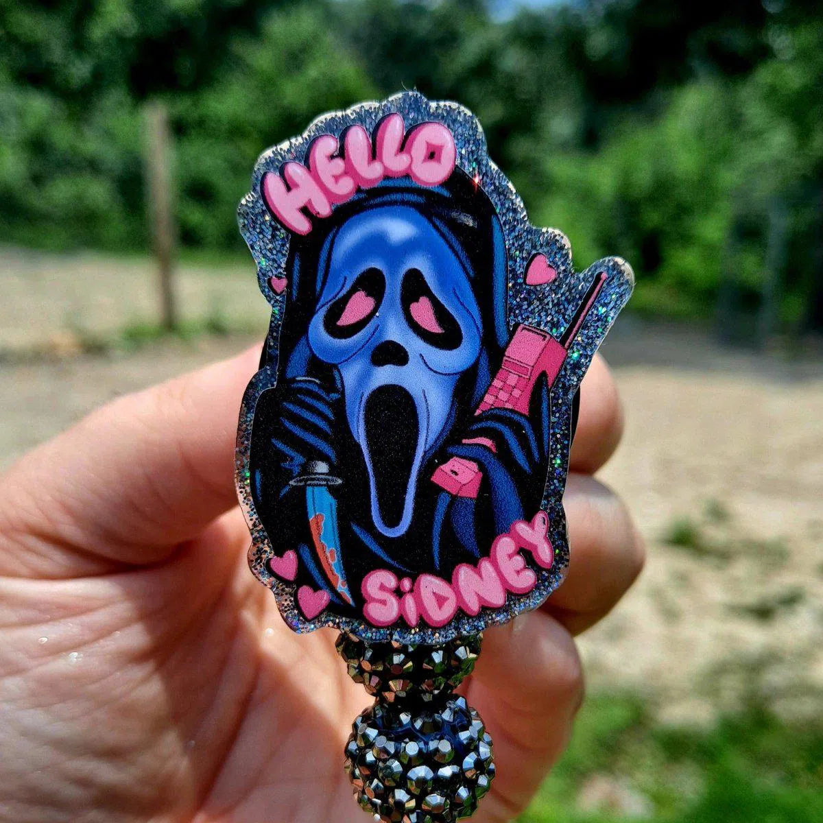 Ghost Face Hello Sidney Halloween Work Id Badge Reel Holder Clip.