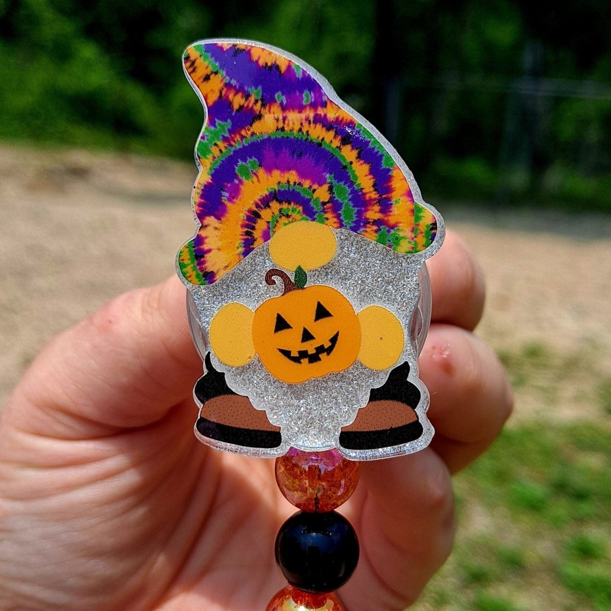Halloween Gnome Pumpkin Badge Reel - The Badge Boutique Co