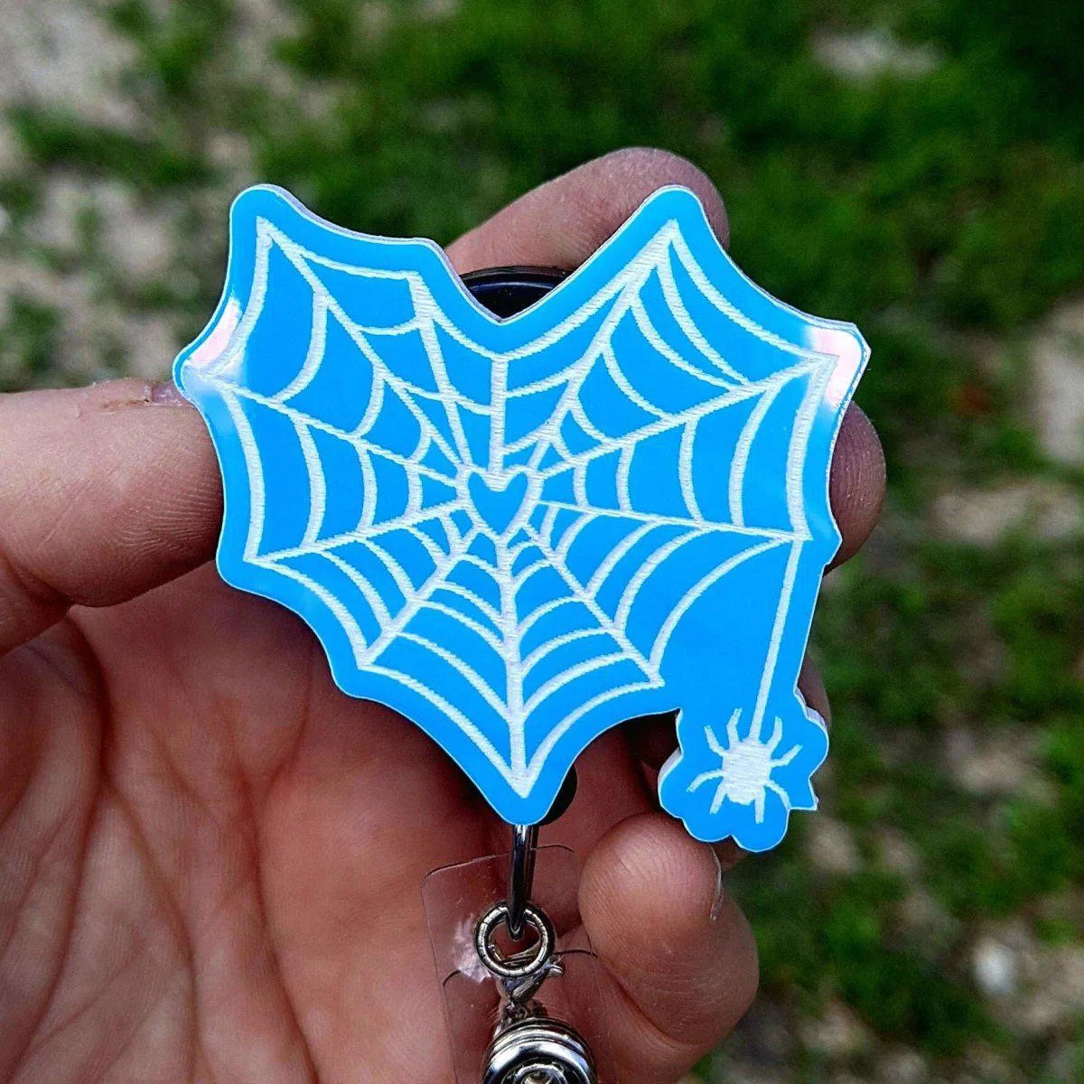 Halloween Heart Spider Web Work Id Badge Reel