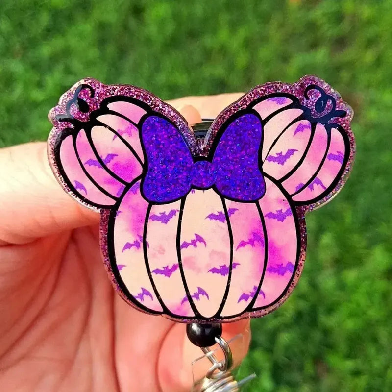 Halloween Mouse Ears with Bow Badge Reel