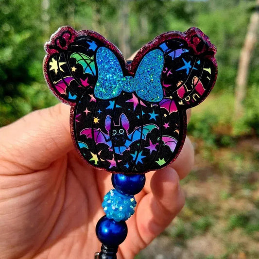 Halloween Mouse Ears with Bow Badge Reel