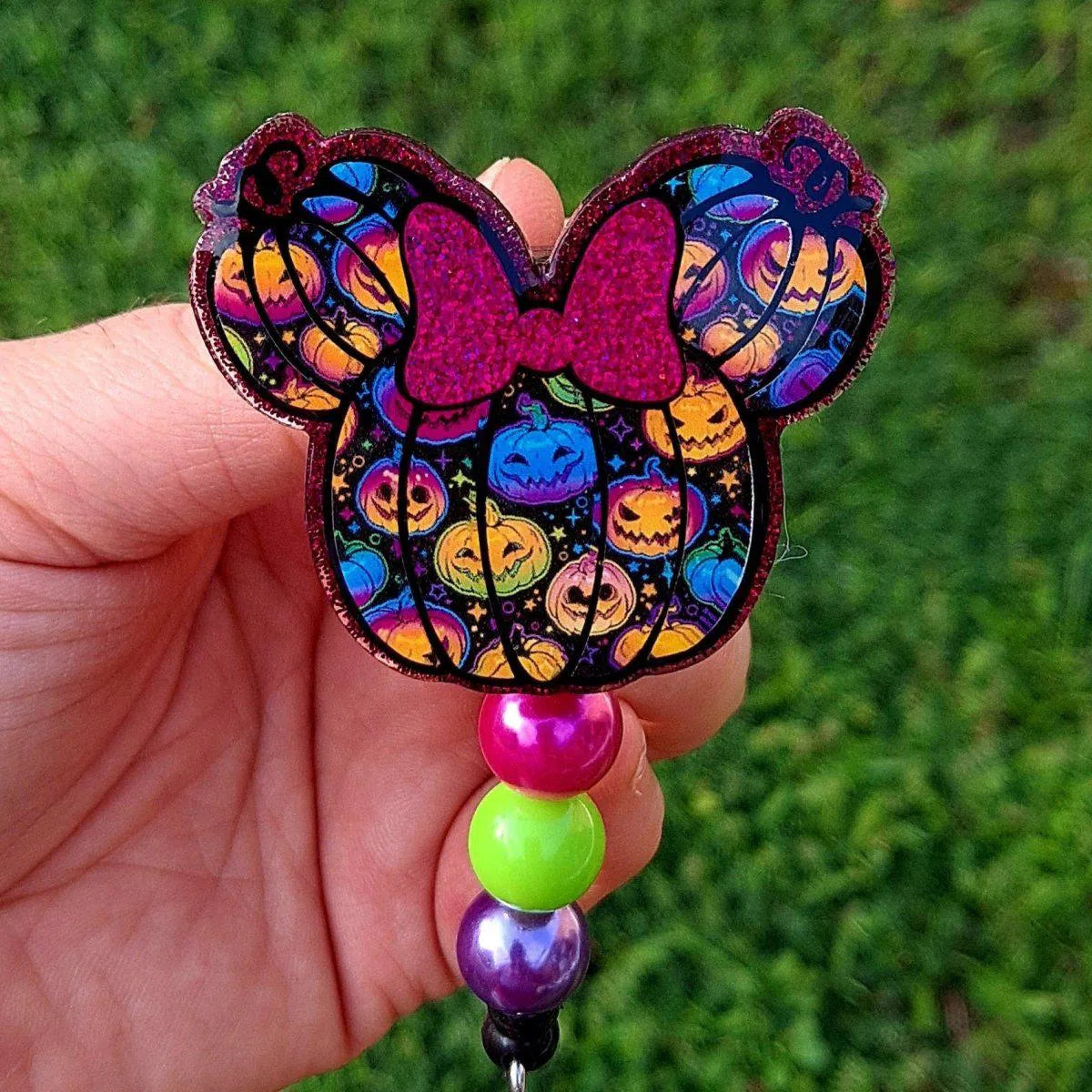 Halloween Mouse Ears with Bow Work Id Badge Reel