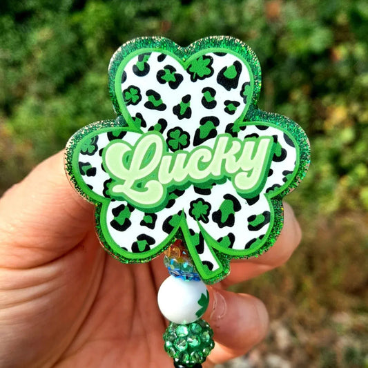 Leopard Print Shamrock Work Id Badge Reel