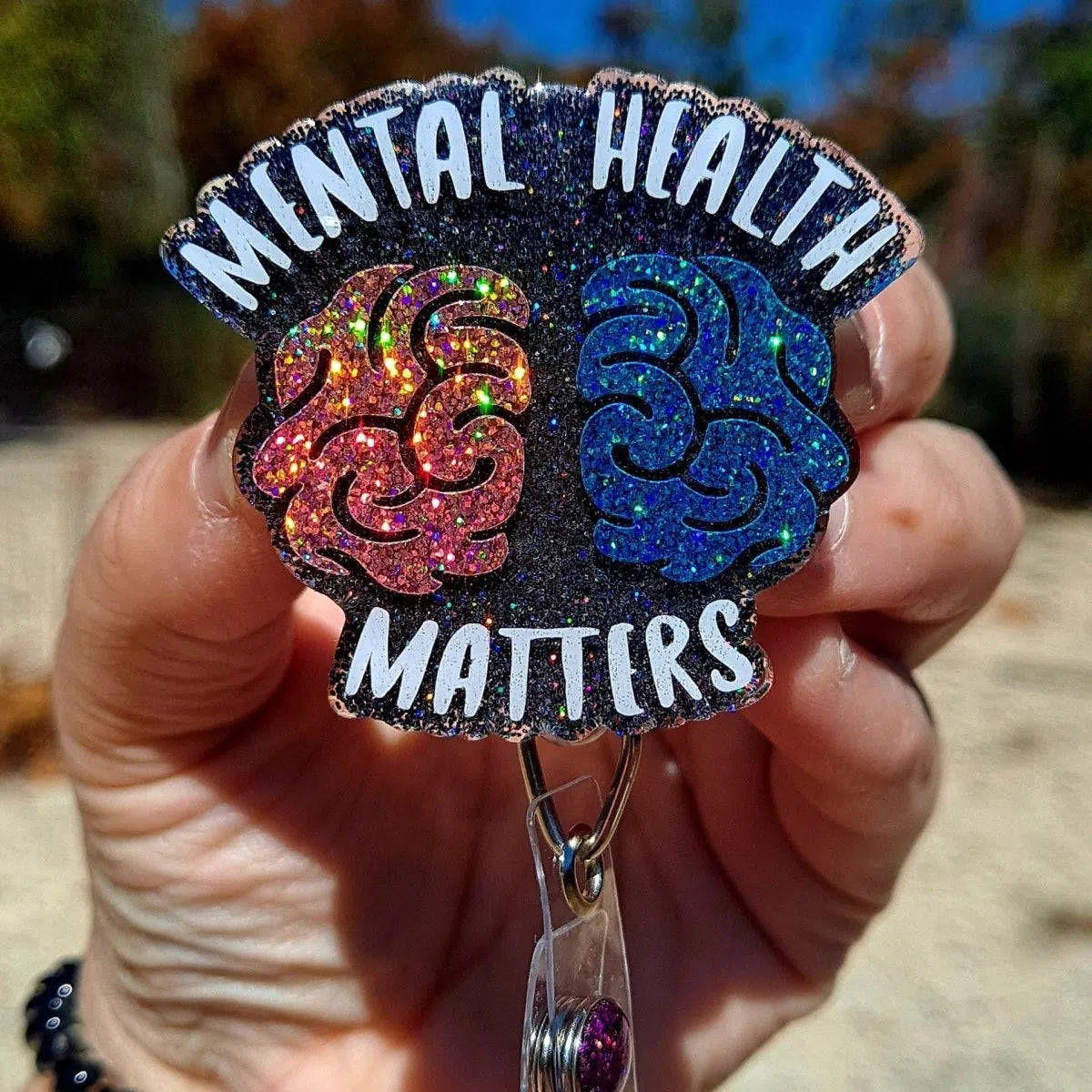 Mental Health Matters Glitter Id Badge Reel Holder Clip.