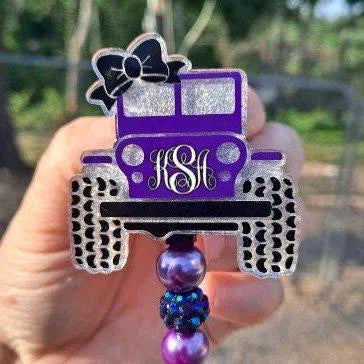 Monogram Off Road Vehicle Work Id Badge Reel Holder Clip.