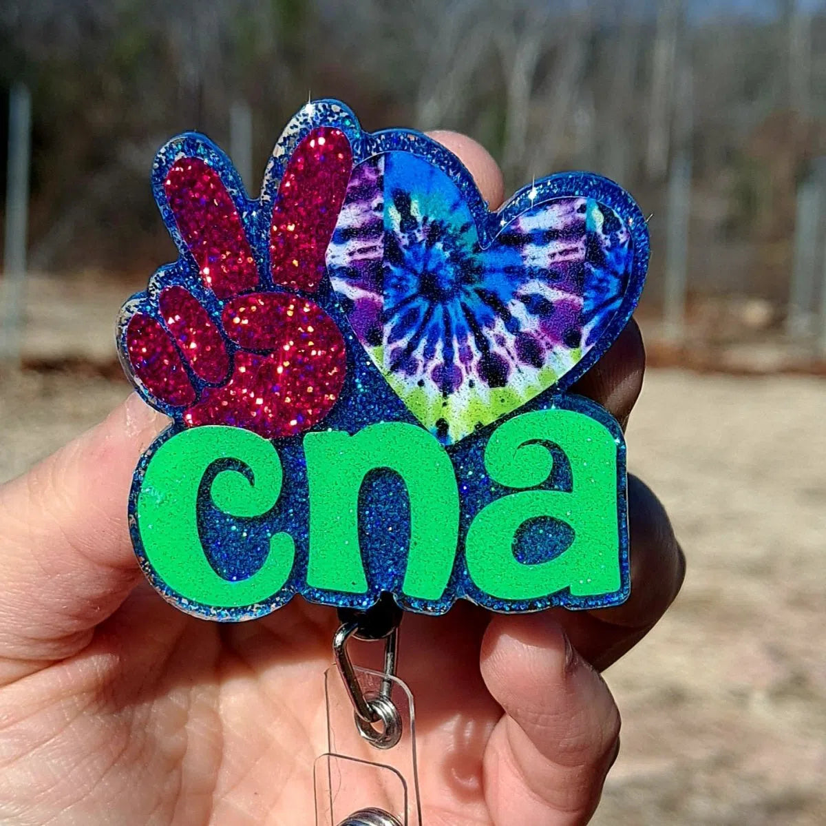 Peace Love CNA Work Id Badge Reel Holder Clip.