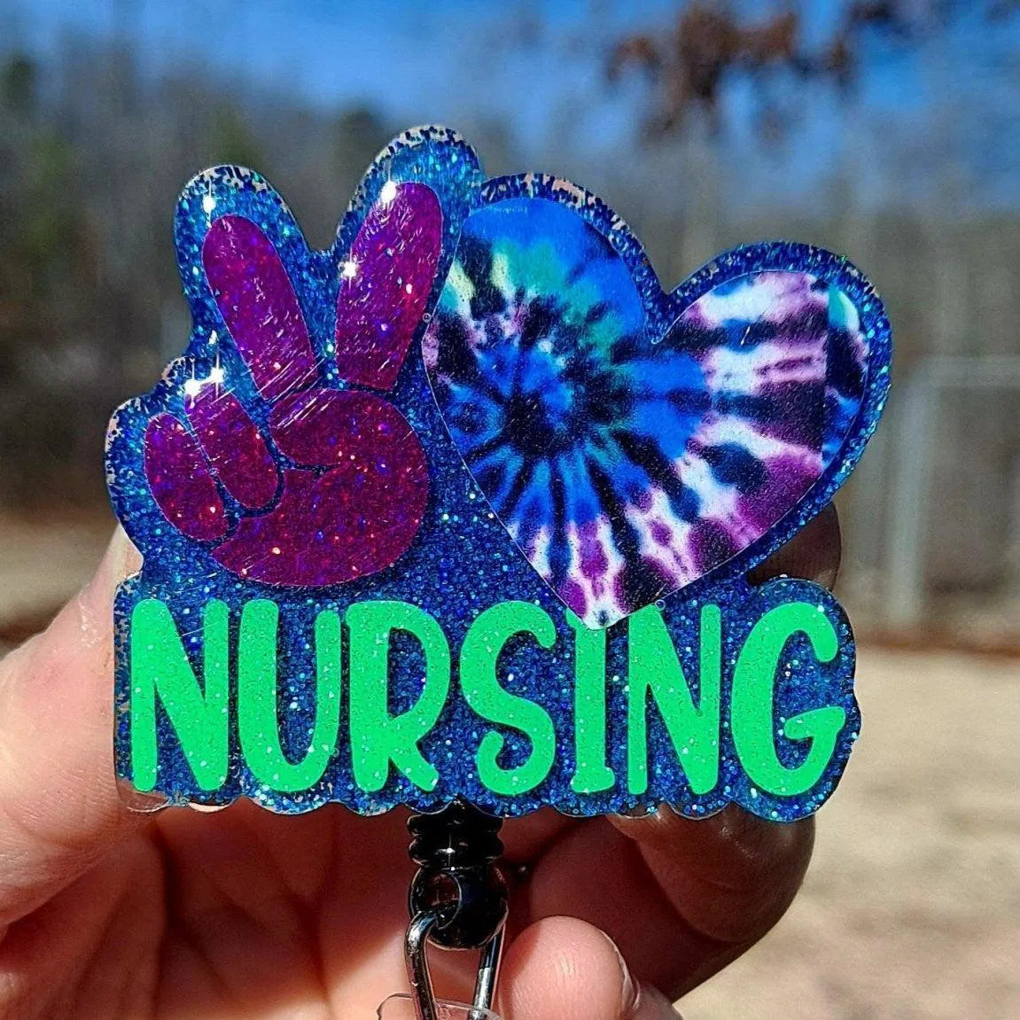 Peace Love Nursing Work Id Badge Reel Holder Clip.