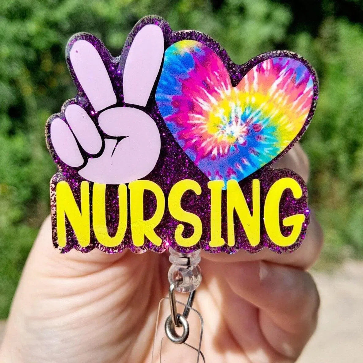 Peace Love Nursing Work Id Badge Reel Holder Clip.