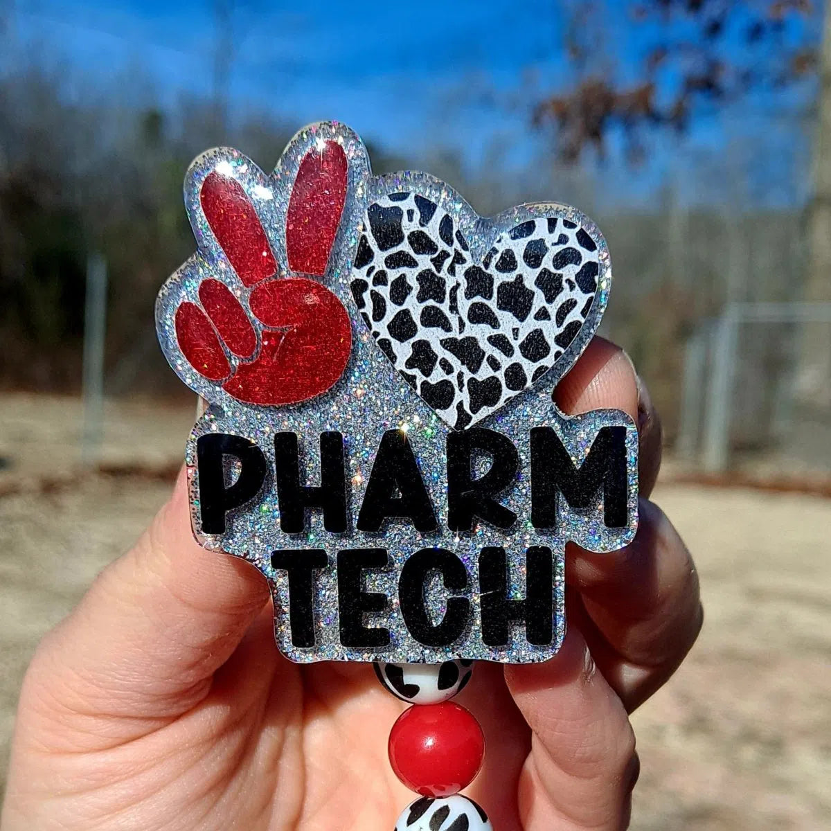 Peace Love Pharmacy Tech Badge Reel Holder Clip.