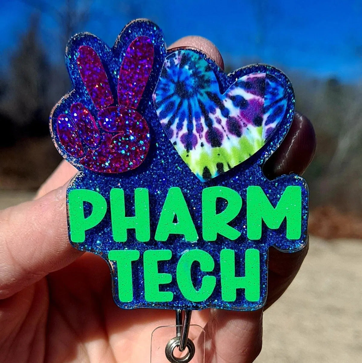 Peace Love Pharmacy Tech Badge Reel Holder Clip.