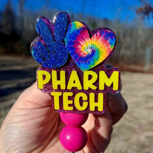 Peace Love Pharmacy Tech Badge Reel Holder Clip.