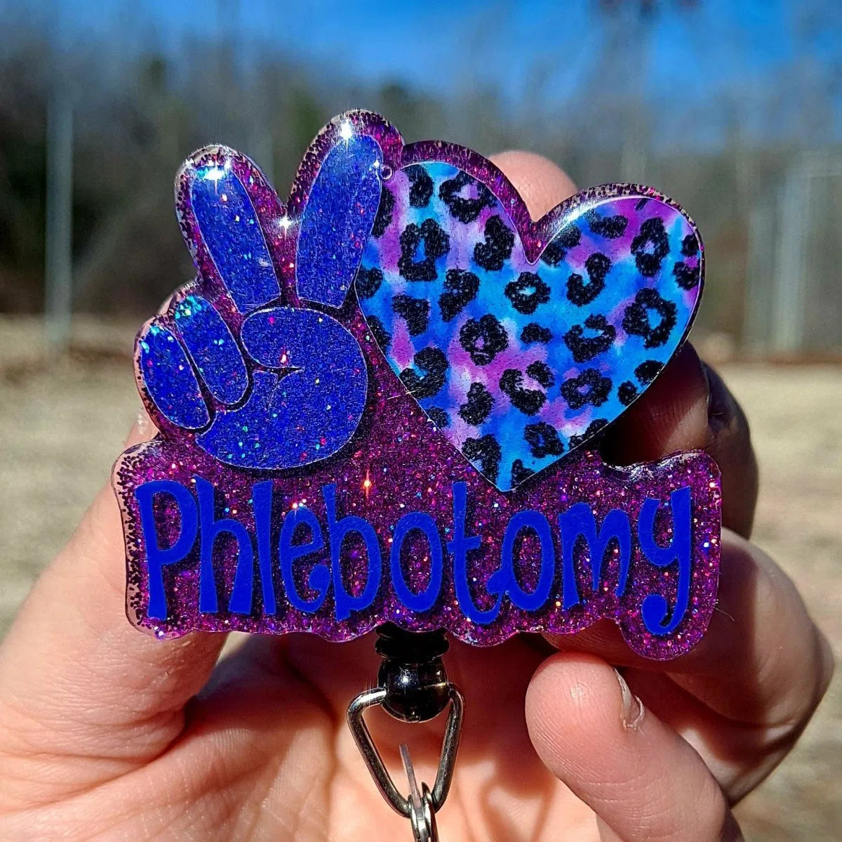 Peace Love Phlebotomy Work Id Badge Reel Holder Clip.