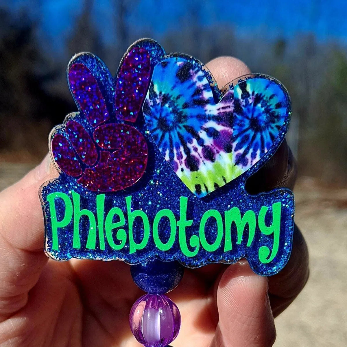 Peace Love Phlebotomy Work Id Badge Reel Holder Clip.