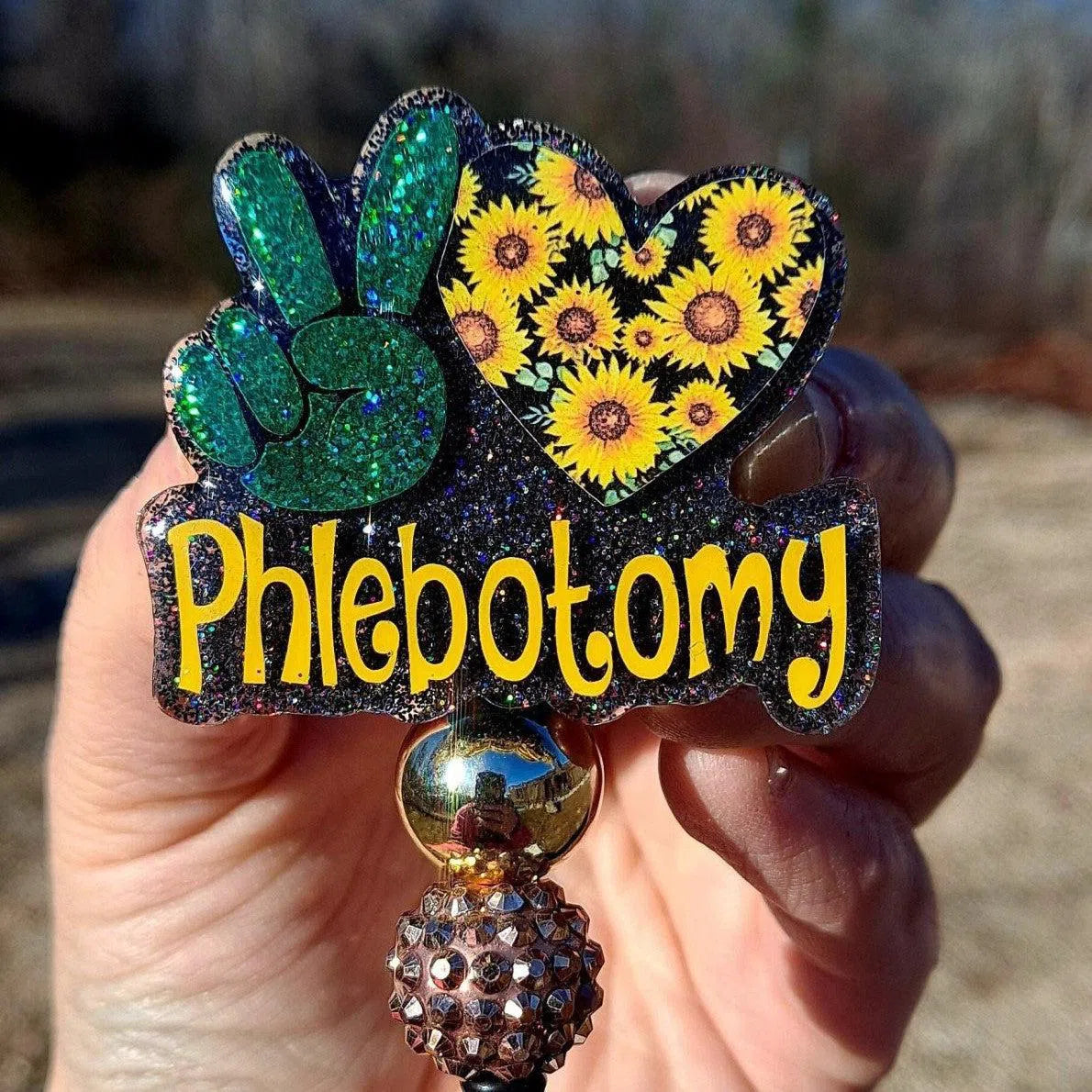 Peace Love Phlebotomy Work Id Badge Reel Holder Clip.