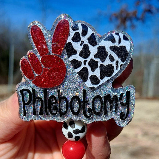 Peace Love Phlebotomy Work Id Badge Reel Holder Clip. - The Badge Boutique Co