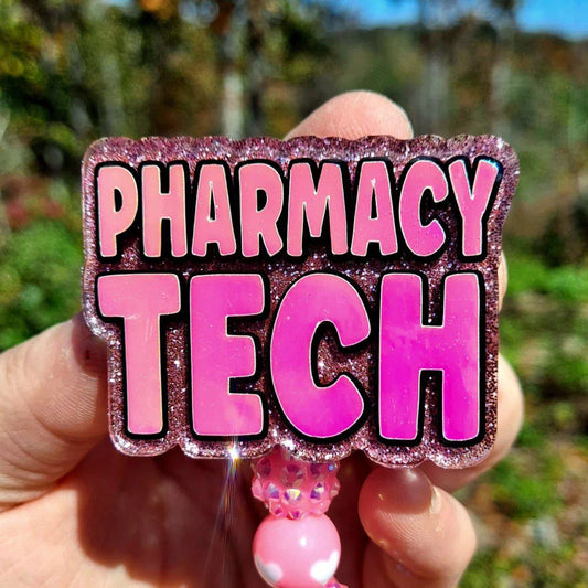 Pharmacy Tech Work Id Badge Reel Holder Clip.