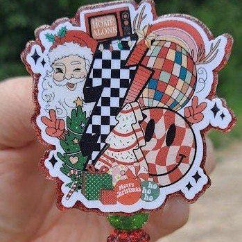 Retro Christmas Collage Work Id Badge Reel - The Badge Boutique Co
