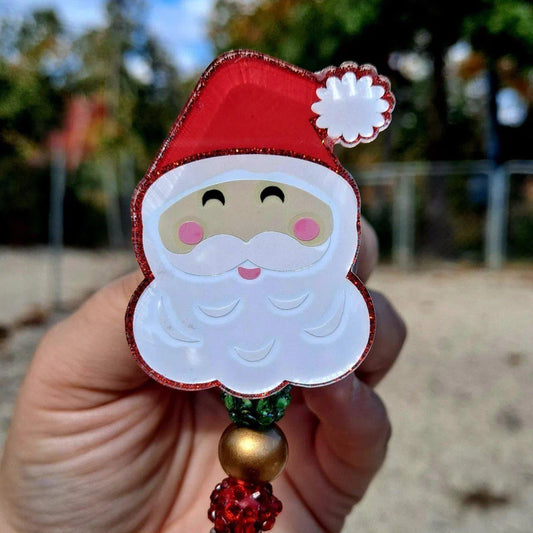 Santa Clause Christmas Work Id Badge Reel