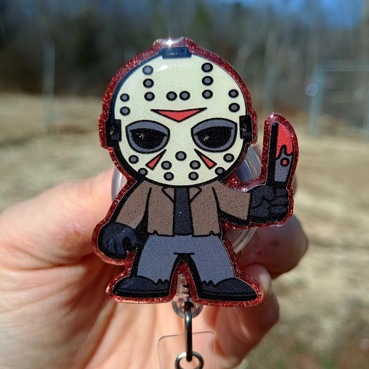 Scary Jason Chibi Work Id Badge Reel Holder Clip.