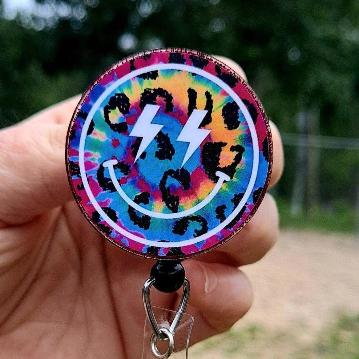 Smiley Face Tie Dye Badge Reel