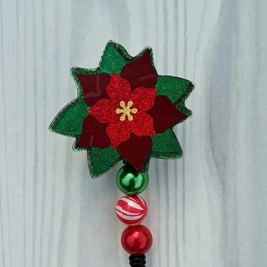Sparkly Poinsettia Badge Reel