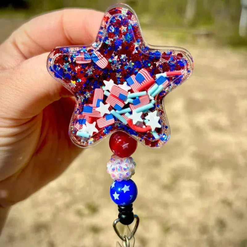 Sparkly Star 4th of July Shaker Badge Reel