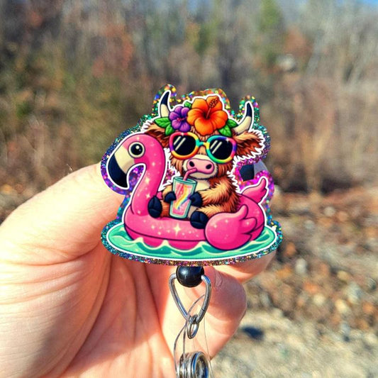 Summertime Floating Highland Cow Badge Reel