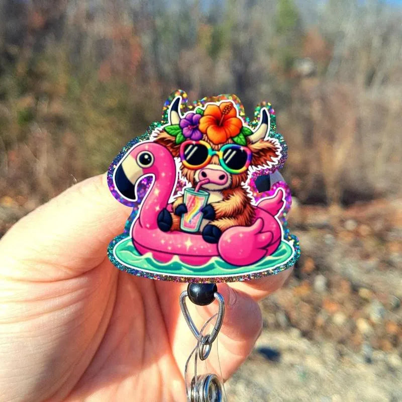 Summertime Floating Highland Cow Badge Reel