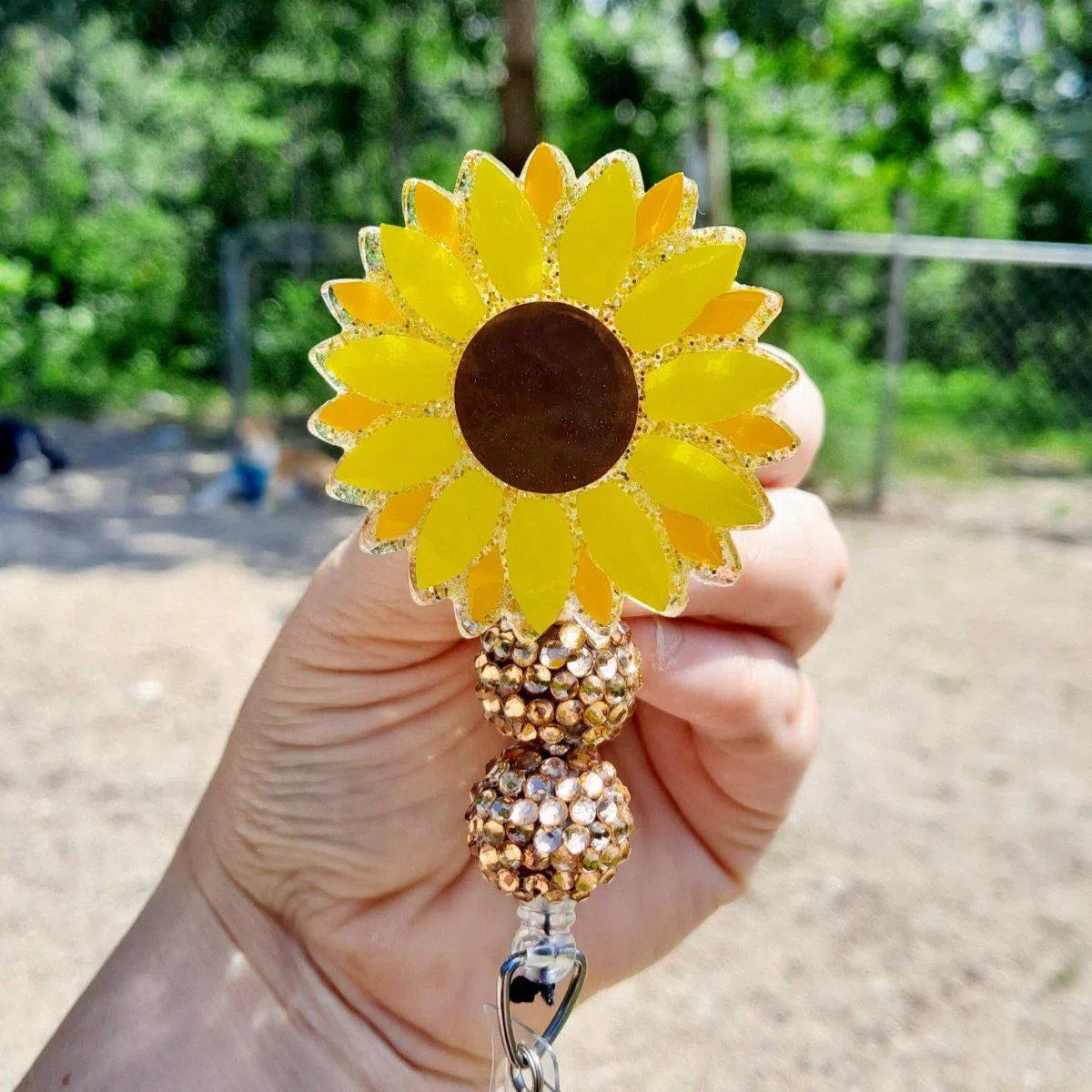 Sunflower Work Id Badge Reel Holder Clip.