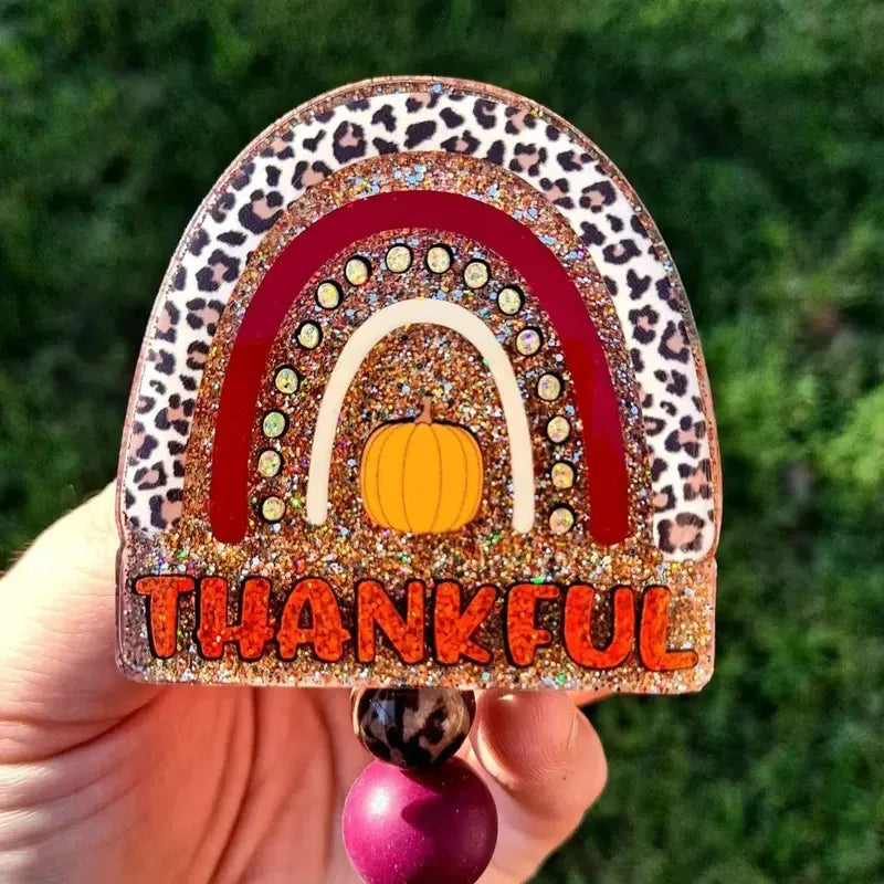 Thanksgiving Thankful Rainbow Work Id Badge Reel