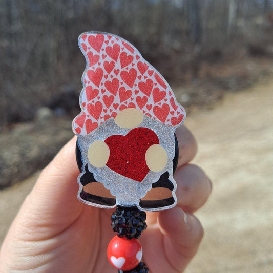 Valentine's Day Gnome Work Id Badge Reel - The Badge Boutique Co