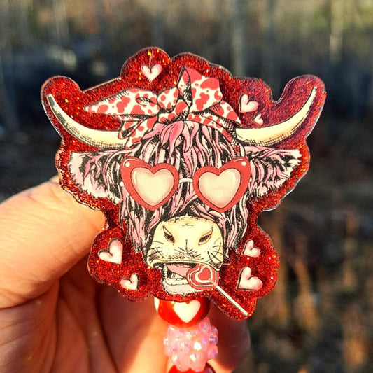 Valentine's Day Highland Cow Work Id Badge Reel - The Badge Boutique Co